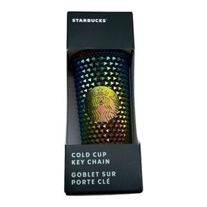 STARBUCKS 2023 OIL SLICK METALLIC STUDDED COLD CUP IRIDESCENT ORNAMENT KEYCHAIN
